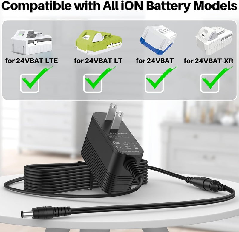 XHUCHINMAL شاحن بطارية ليثيوم أيون 24 فولت لبطاريات Snow Joe iBAT24 24VBAT Series 24VBAT-LTE 24VBAT-LT 24VBAT-XR iBAT24-LTE iBAT24-LT iBAT24-XR جميع نماذج بطاريات iON - Image 2